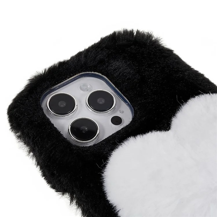 For iPhone 14 Pro Max Soft Fluffy Plush TPU Protective Case Love Heart Design Winter Phone Back Cover - Black