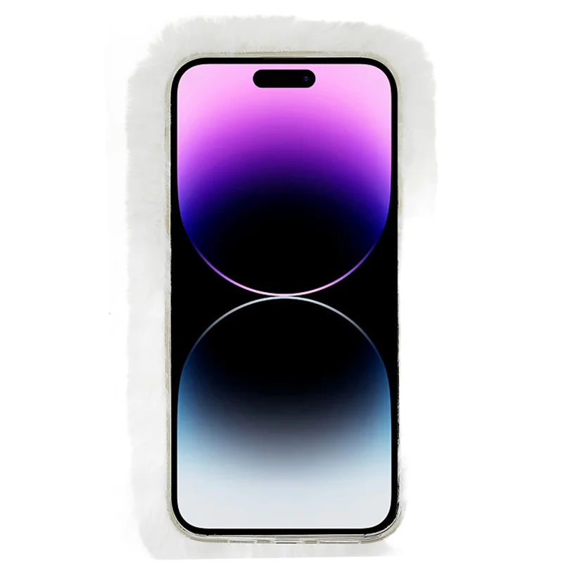 For iPhone 14 Pro Max Soft Fluffy Plush TPU Protective Case Love Heart Design Winter Phone Back Cover - White