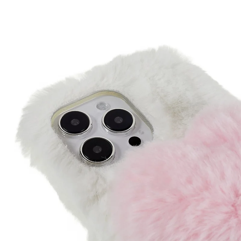 For iPhone 14 Pro Max Soft Fluffy Plush TPU Protective Case Love Heart Design Winter Phone Back Cover - White