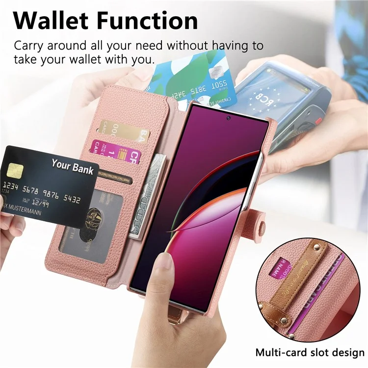For Samsung Galaxy S24 Ultra Case RFID Blocking Zipper Wallet PU Leather Mobile Cover - Pink