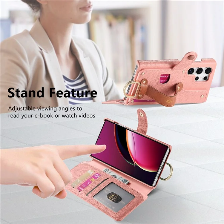 For Samsung Galaxy S24 Ultra Case RFID Blocking Zipper Wallet PU Leather Mobile Cover - Pink