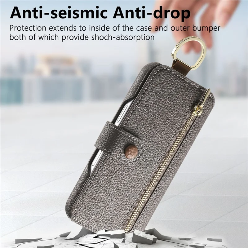 For Samsung Galaxy A05s 4G Case RFID Blocking Zipper Wallet PU Leather Mobile Cover - Grey