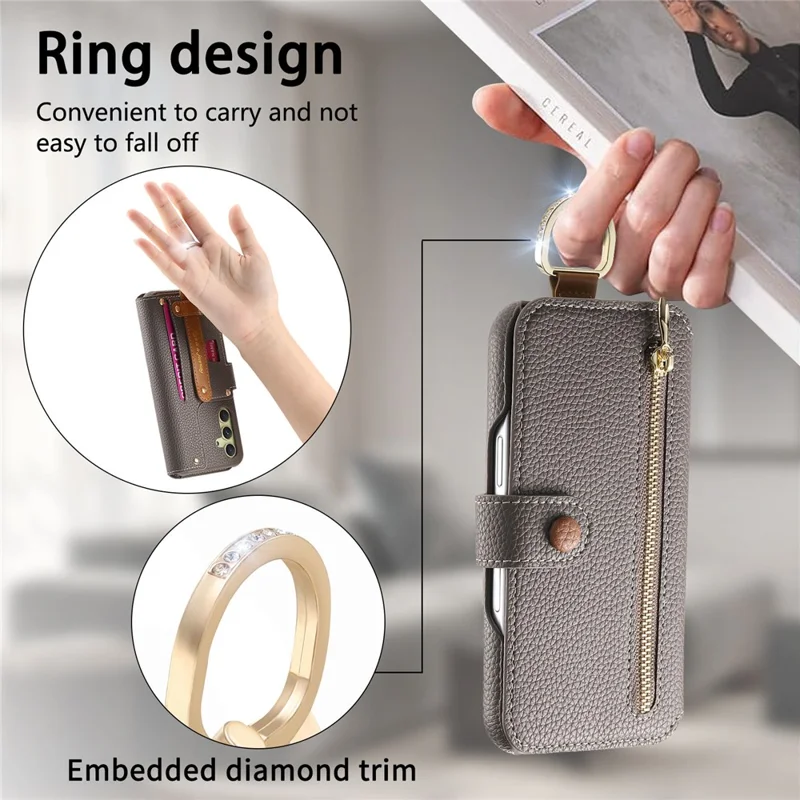For Samsung Galaxy A05s 4G Case RFID Blocking Zipper Wallet PU Leather Mobile Cover - Grey