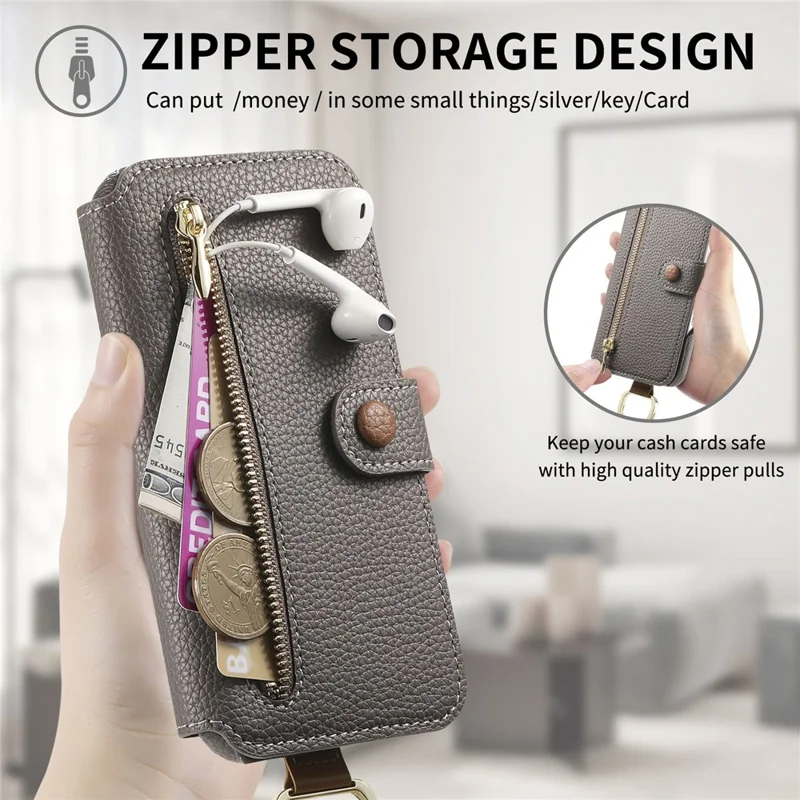 For Samsung Galaxy A05s 4G Case RFID Blocking Zipper Wallet PU Leather Mobile Cover - Grey