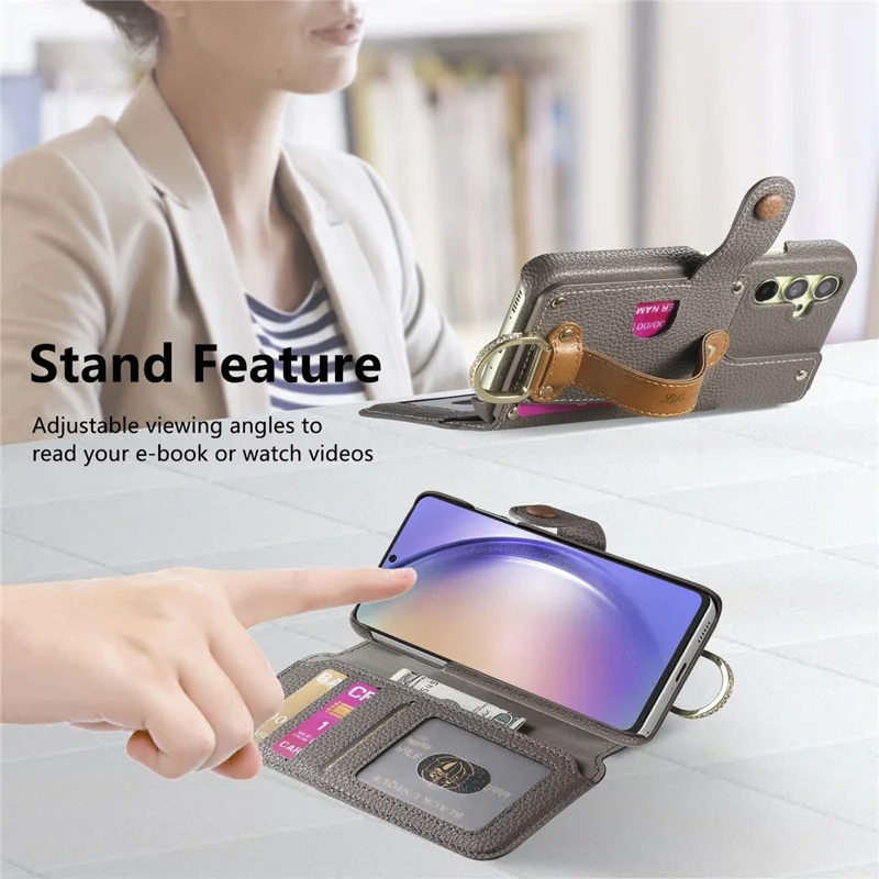 For Samsung Galaxy A05s 4G Case RFID Blocking Zipper Wallet PU Leather Mobile Cover - Grey