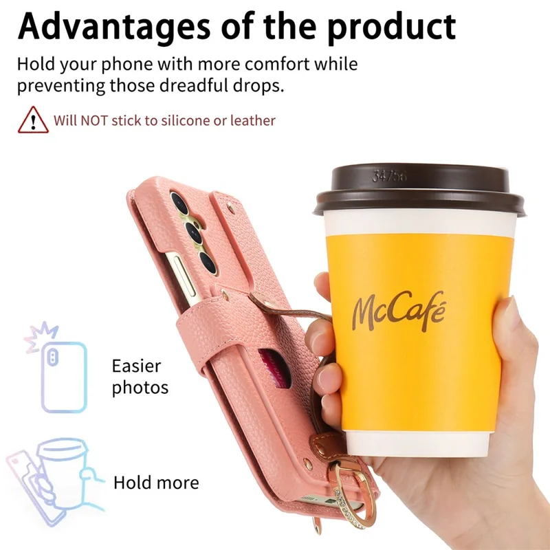 For Samsung Galaxy A14 4G / 5G Case RFID Blocking Zipper Wallet PU Leather Mobile Cover - Pink