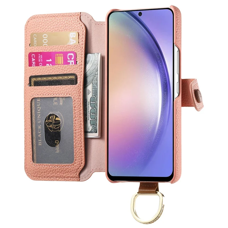 For Samsung Galaxy A14 4G / 5G Case RFID Blocking Zipper Wallet PU Leather Mobile Cover - Pink