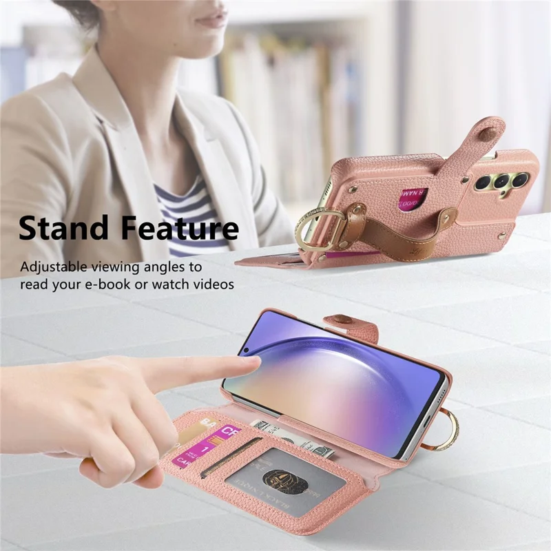 For Samsung Galaxy A14 4G / 5G Case RFID Blocking Zipper Wallet PU Leather Mobile Cover - Pink