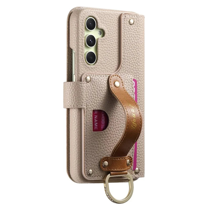 Fodral för Samsung Galaxy A14 4G/5G med RFID-skydd, plånbok med blixtlås, mobilsax av PU-läder - Khaki