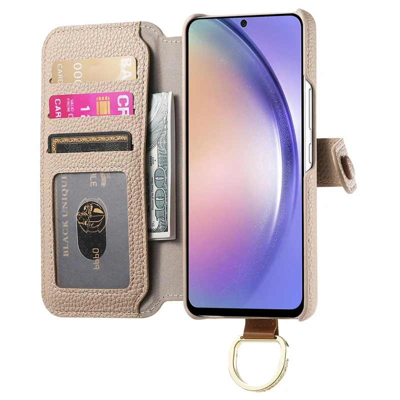 Fodral för Samsung Galaxy A14 4G/5G med RFID-skydd, plånbok med blixtlås, mobilsax av PU-läder - Khaki