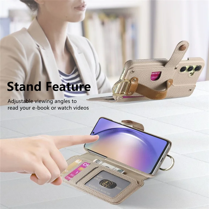 Fodral för Samsung Galaxy A14 4G/5G med RFID-skydd, plånbok med blixtlås, mobilsax av PU-läder - Khaki