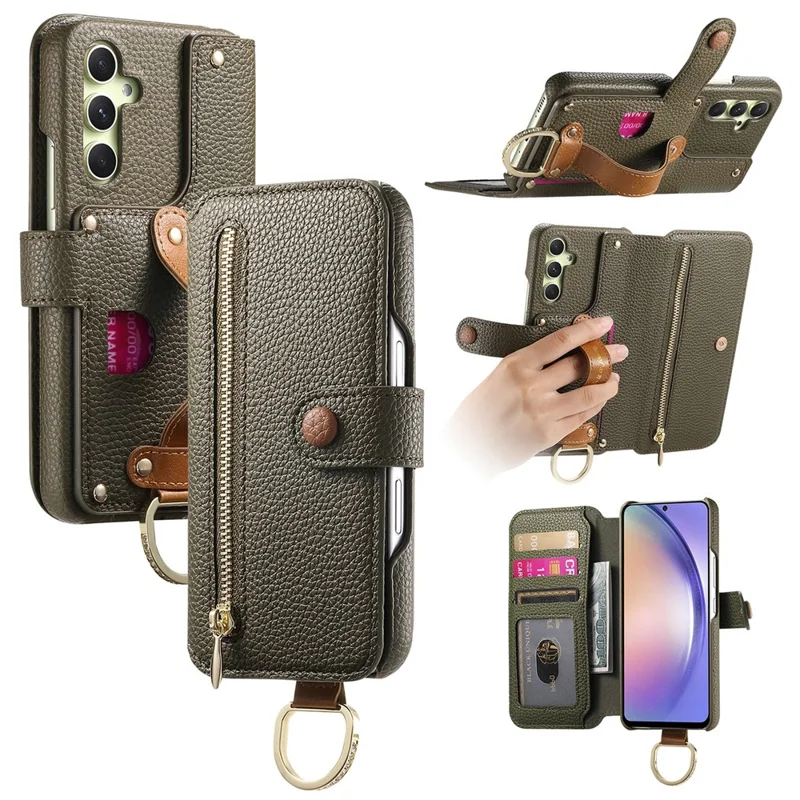 For Samsung Galaxy A14 4G / 5G Case RFID Blocking Zipper Wallet PU Leather Mobile Cover - Green
