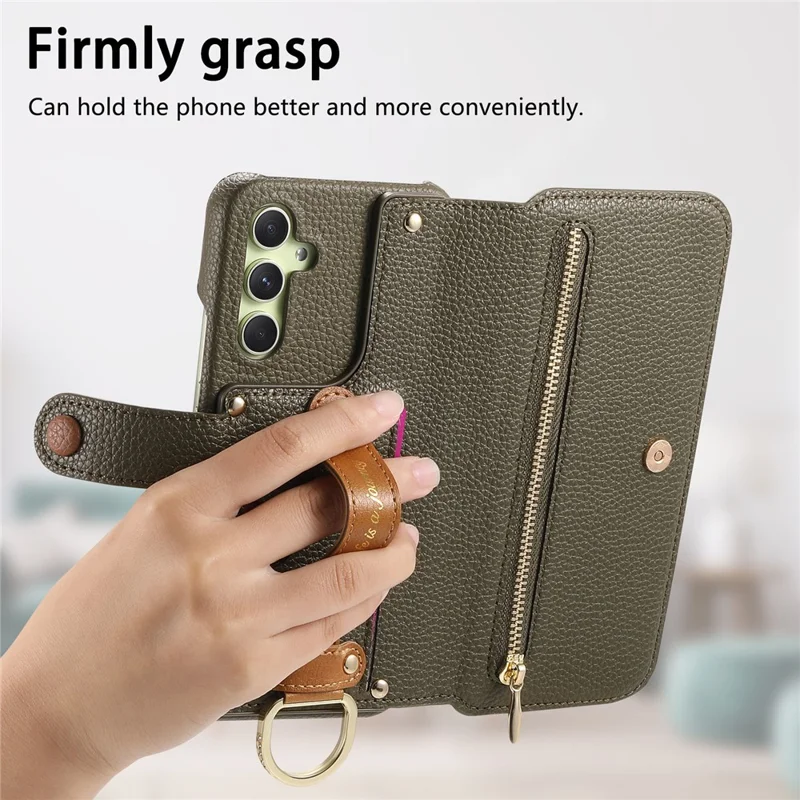 For Samsung Galaxy A14 4G / 5G Case RFID Blocking Zipper Wallet PU Leather Mobile Cover - Green