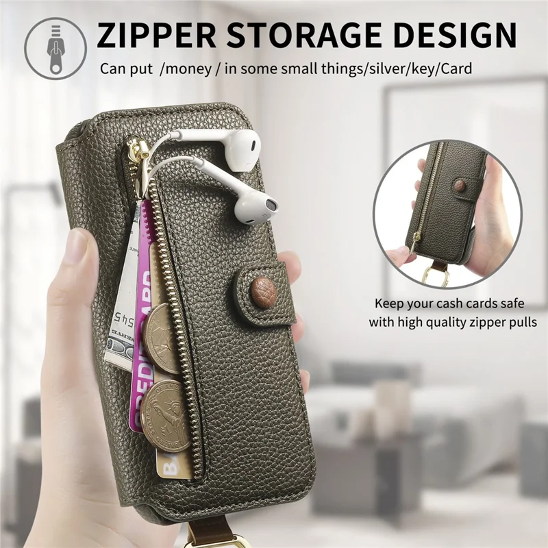 For Samsung Galaxy A14 4G / 5G Case RFID Blocking Zipper Wallet PU Leather Mobile Cover - Green