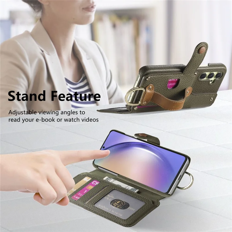 For Samsung Galaxy A14 4G / 5G Case RFID Blocking Zipper Wallet PU Leather Mobile Cover - Green