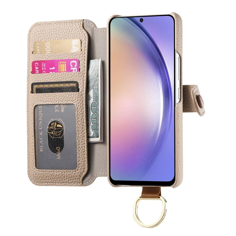 For Samsung Galaxy A55 5G Case RFID Blocking Zipper Wallet PU Leather Mobile Cover - Khaki