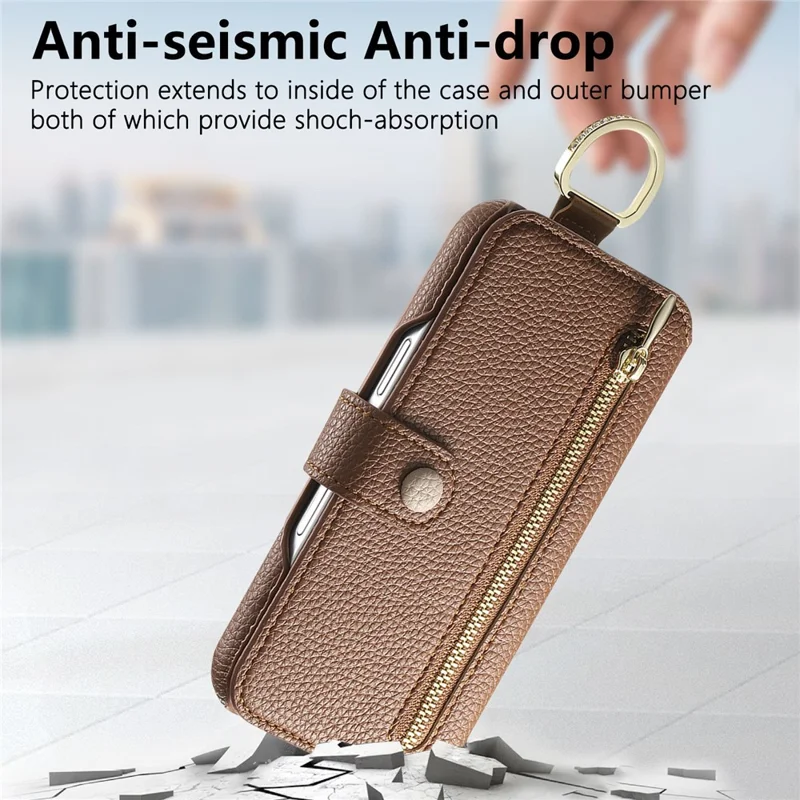 For Samsung Galaxy A55 5G Case RFID Blocking Zipper Wallet PU Leather Mobile Cover - Brown