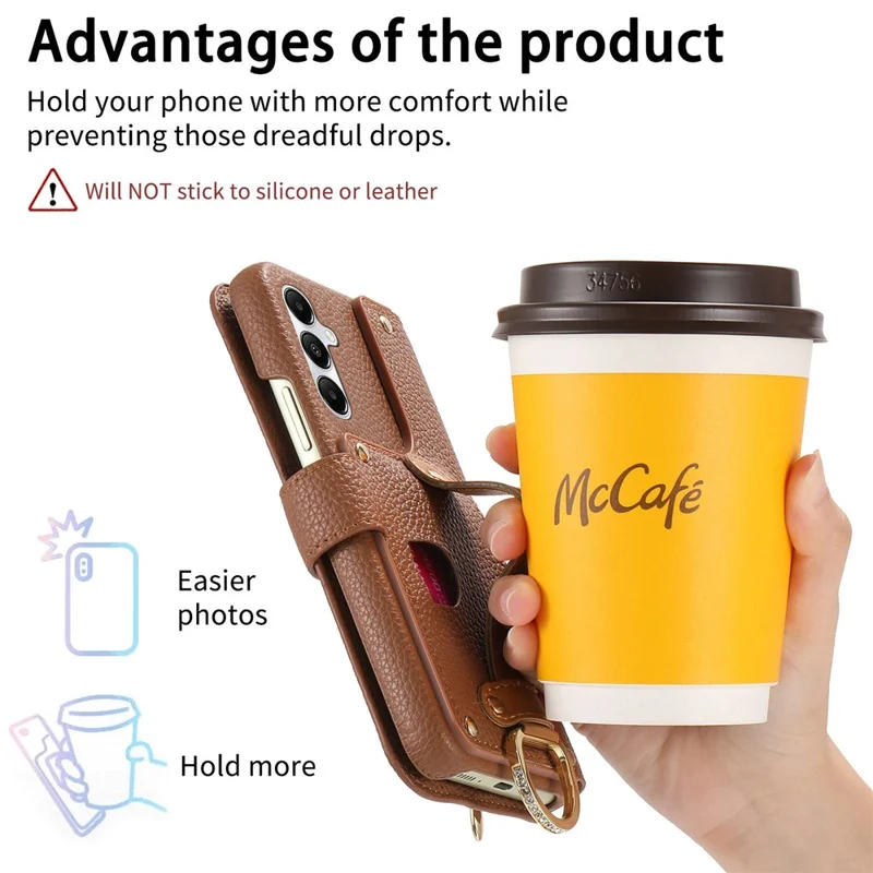 For Samsung Galaxy A55 5G Case RFID Blocking Zipper Wallet PU Leather Mobile Cover - Brown