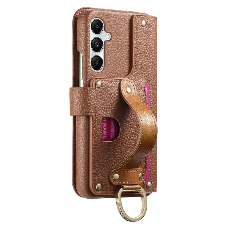 For Samsung Galaxy A55 5G Case RFID Blocking Zipper Wallet PU Leather Mobile Cover - Brown