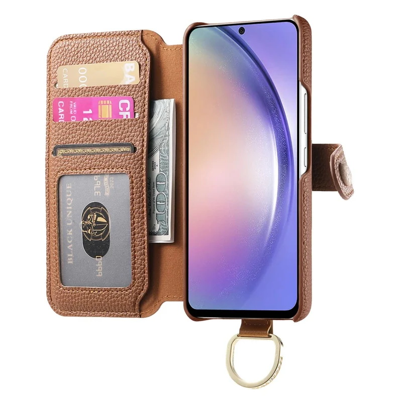 For Samsung Galaxy A55 5G Case RFID Blocking Zipper Wallet PU Leather Mobile Cover - Brown