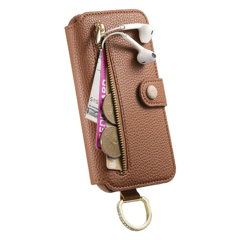For Samsung Galaxy A55 5G Case RFID Blocking Zipper Wallet PU Leather Mobile Cover - Brown