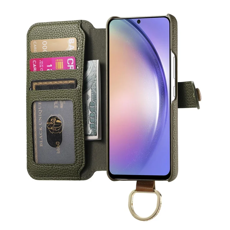 For Samsung Galaxy A55 5G Case RFID Blocking Zipper Wallet PU Leather Mobile Cover - Green