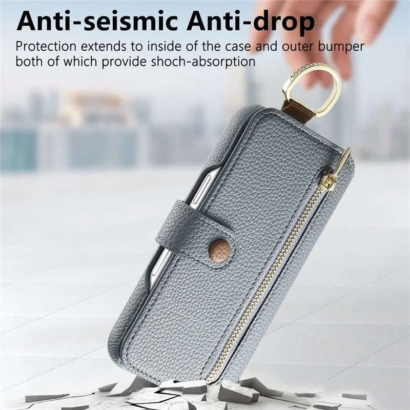 For Samsung Galaxy A55 5G Case RFID Blocking Zipper Wallet PU Leather Mobile Cover - Blue