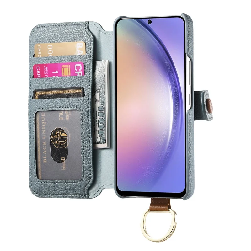For Samsung Galaxy A55 5G Case RFID Blocking Zipper Wallet PU Leather Mobile Cover - Blue