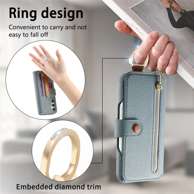 For Samsung Galaxy A55 5G Case RFID Blocking Zipper Wallet PU Leather Mobile Cover - Blue