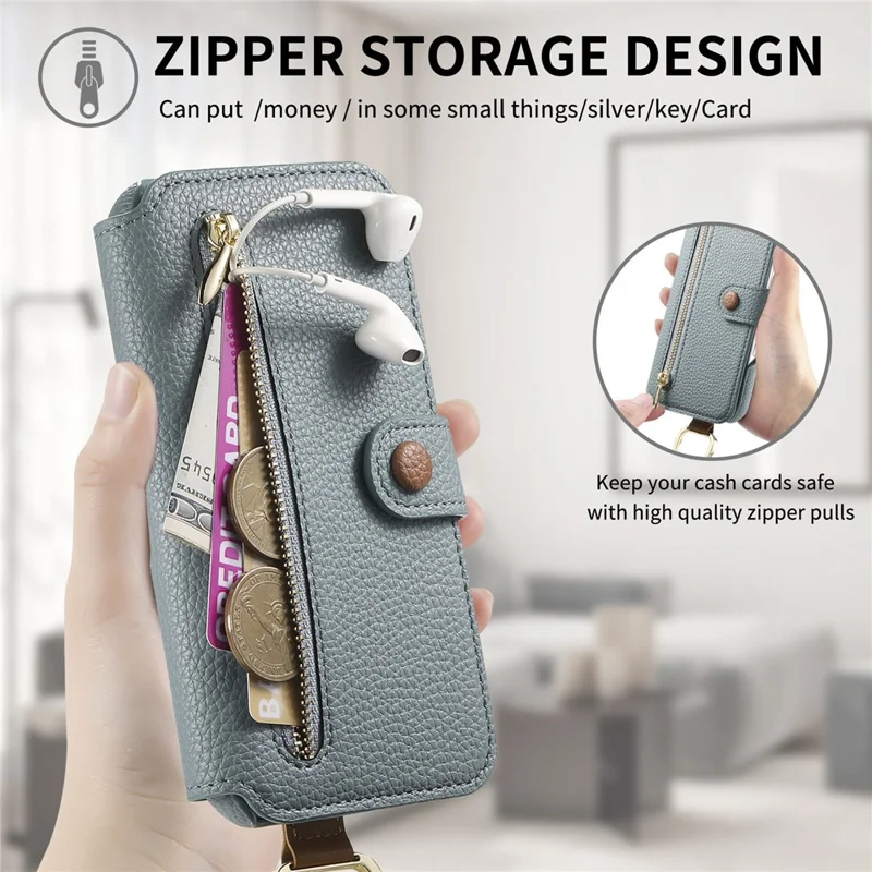 For Samsung Galaxy A55 5G Case RFID Blocking Zipper Wallet PU Leather Mobile Cover - Blue