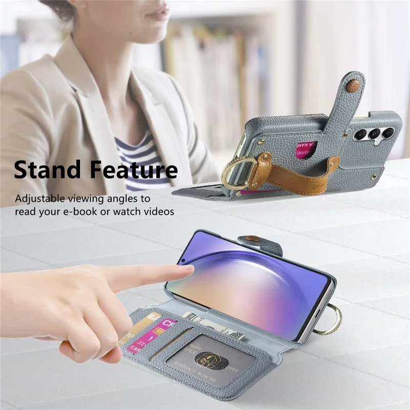 For Samsung Galaxy A55 5G Case RFID Blocking Zipper Wallet PU Leather Mobile Cover - Blue