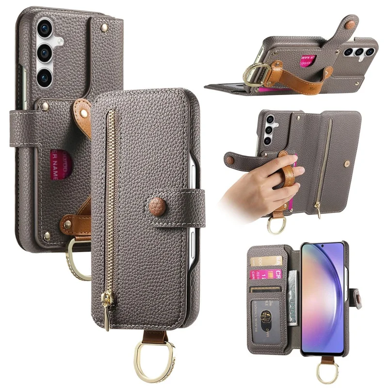 For Samsung Galaxy S23 FE Case RFID Blocking Zipper Wallet PU Leather Mobile Cover - Grey