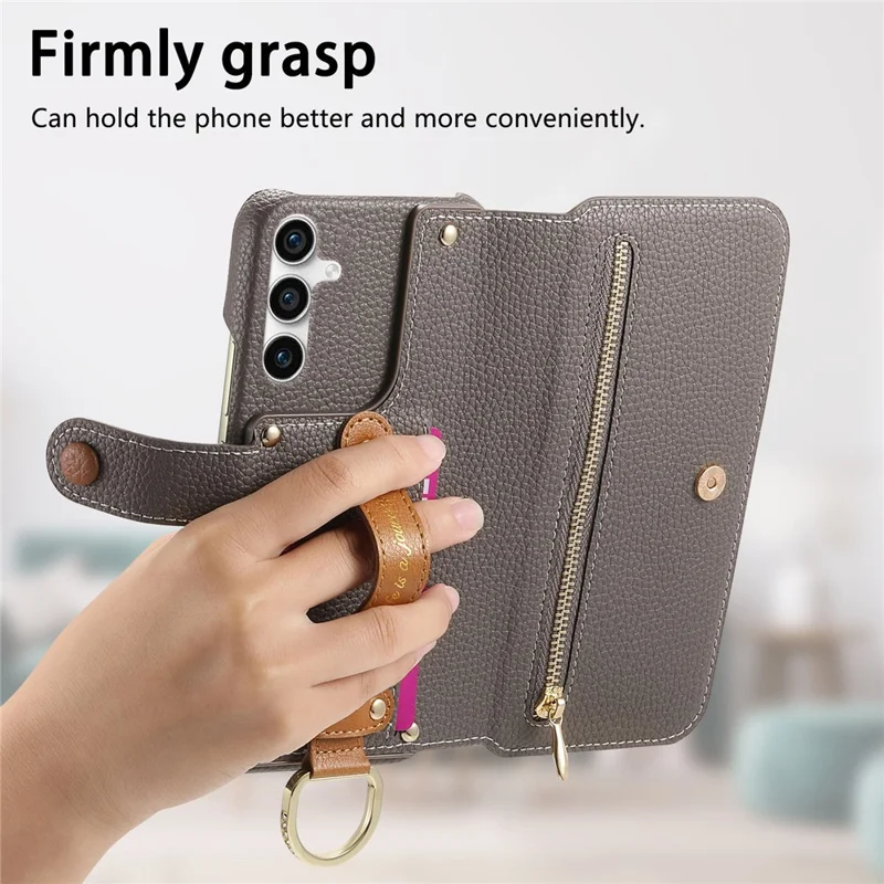 For Samsung Galaxy S23 FE Case RFID Blocking Zipper Wallet PU Leather Mobile Cover - Grey
