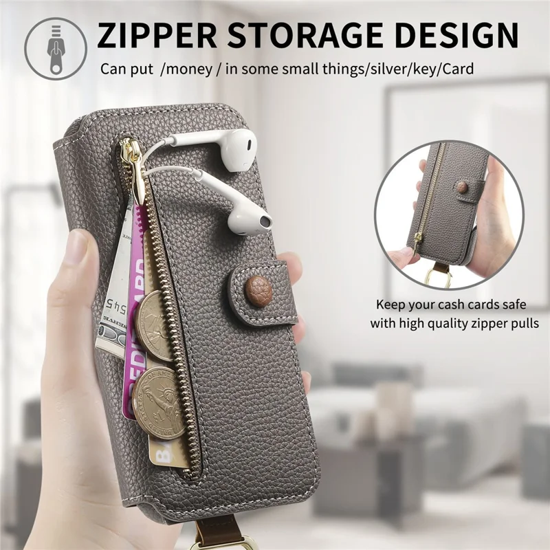 For Samsung Galaxy S23 FE Case RFID Blocking Zipper Wallet PU Leather Mobile Cover - Grey