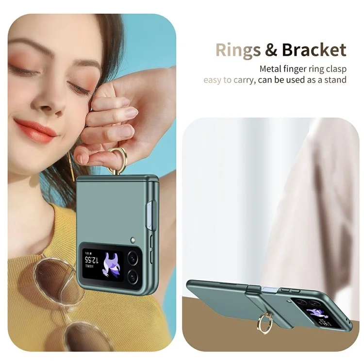Étui pour Samsung Galaxy Z Flip3 5G avec support anneau et béquille, coque de téléphone en PC - Vert