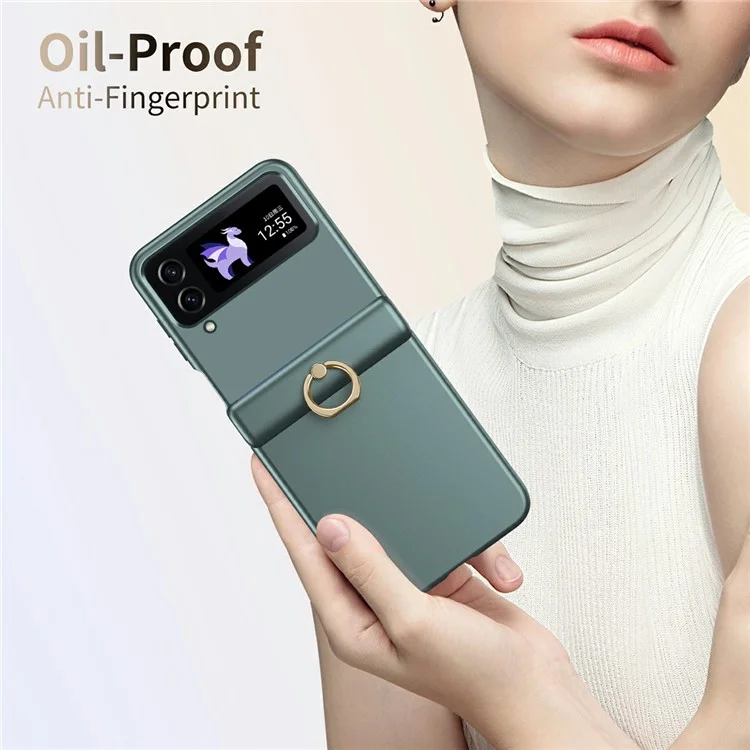 Étui pour Samsung Galaxy Z Flip3 5G avec support anneau et béquille, coque de téléphone en PC - Vert