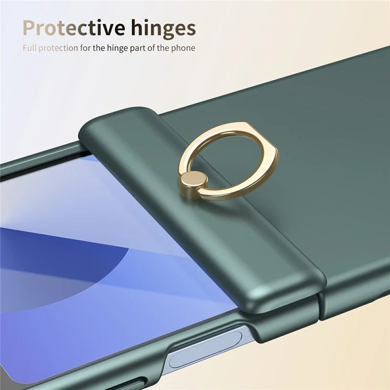 For Samsung Galaxy Z Flip5 5G Case with Tempered Glass Film Ring Holder Kickstand PC Phone Cover - Green