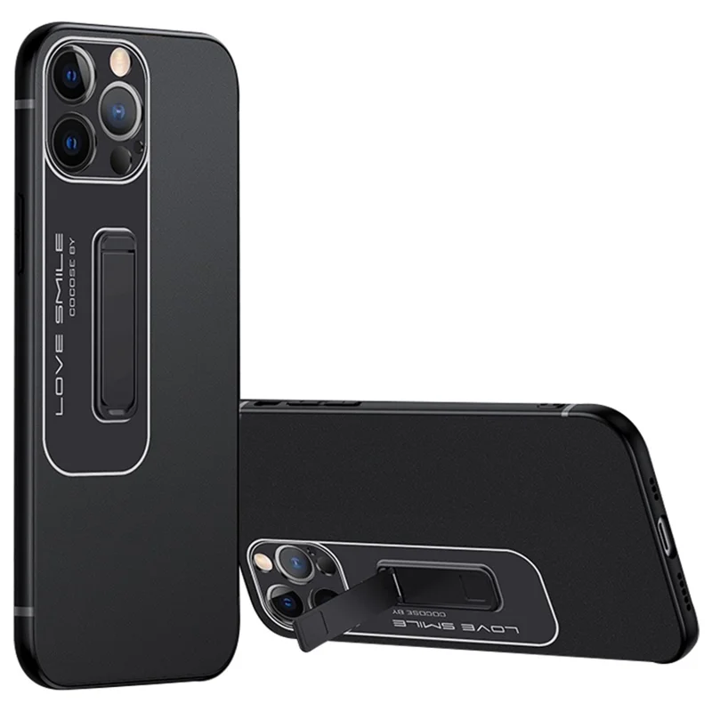 Case de Teléfono Anti-scratch Para Iphone 14 Pro, TPU Suave a Prueba de Choque + Cubierta de Teléfono Celular de PC Mate Dura Con Patada Oculta - Negro