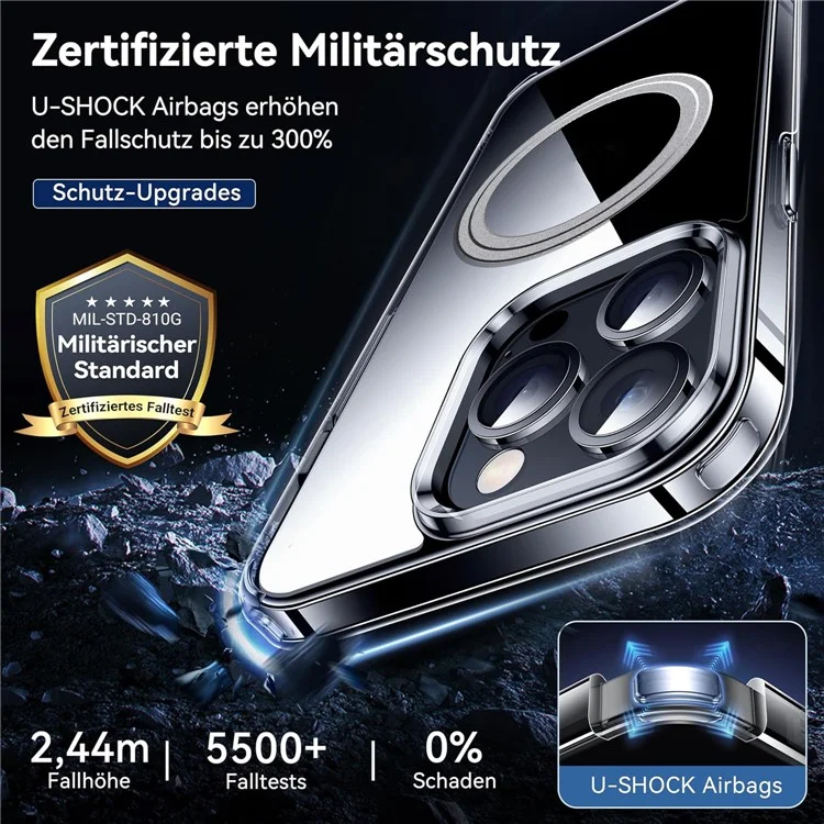 Für iPhone 16 Pro Max Handyhülle kompatibel mit MagSafe, TPU+PC transparente Rückseite