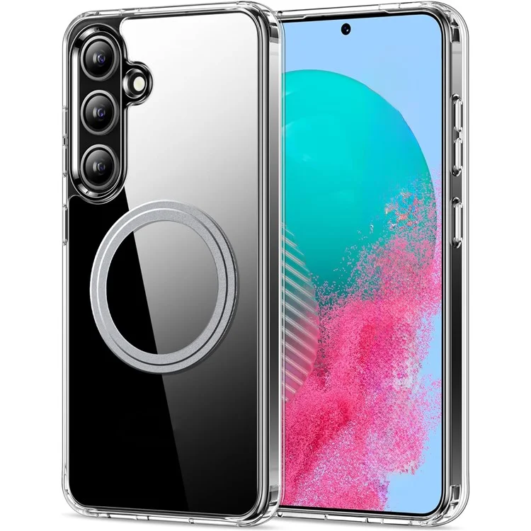 Capa de telefone compatível com Samsung Galaxy S24 com MagSafe, tampa traseira de TPU+PC transparente