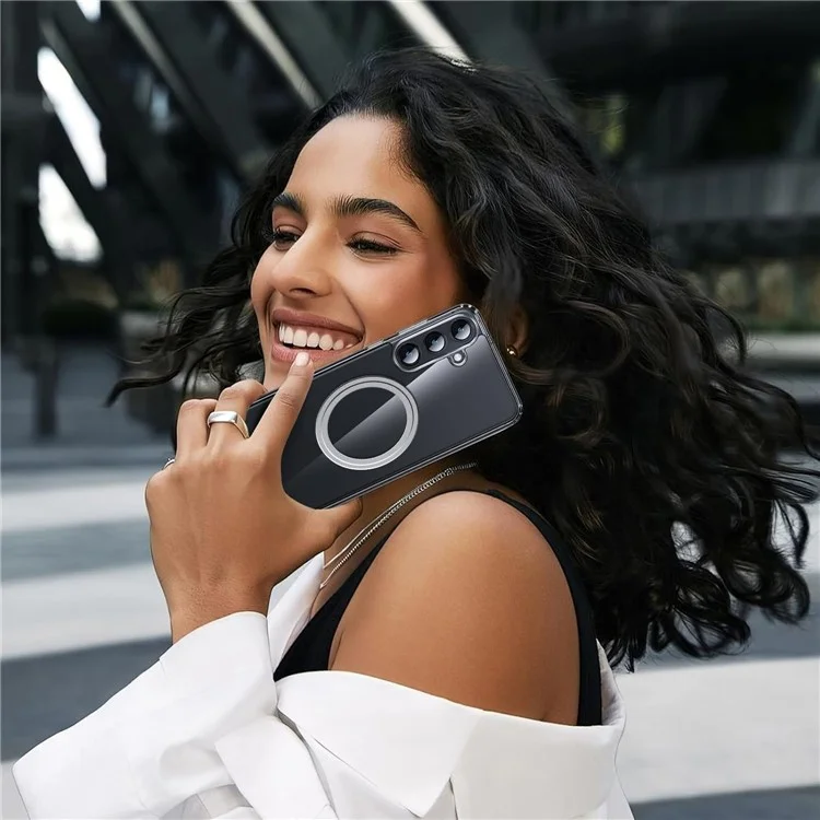 Capa de telefone compatível com Samsung Galaxy S24 com MagSafe, tampa traseira de TPU+PC transparente