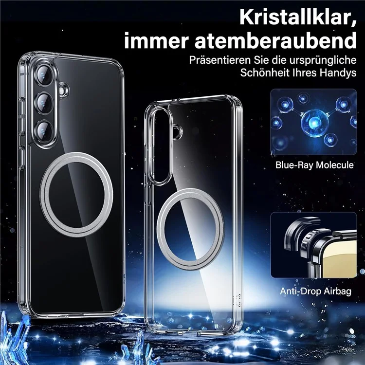 Capa de telefone compatível com Samsung Galaxy S24 com MagSafe, tampa traseira de TPU+PC transparente
