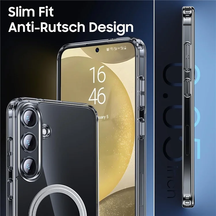 Capa de telefone compatível com Samsung Galaxy S24 com MagSafe, tampa traseira de TPU+PC transparente