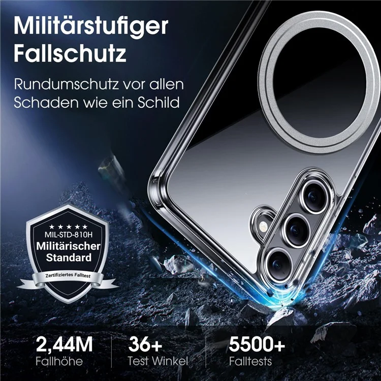 Capa de telefone compatível com Samsung Galaxy S24 com MagSafe, tampa traseira de TPU+PC transparente