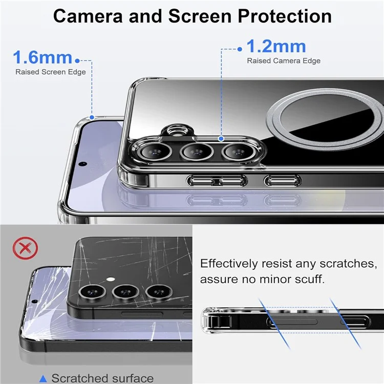 Capa de telefone compatível com Samsung Galaxy S24 com MagSafe, tampa traseira de TPU+PC transparente
