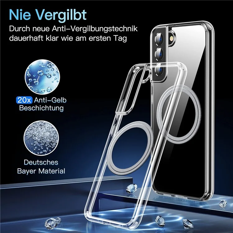 Capa de telefone compatível com Samsung Galaxy S22 5G, com MagSafe, de TPU+PC, com parte traseira transparente