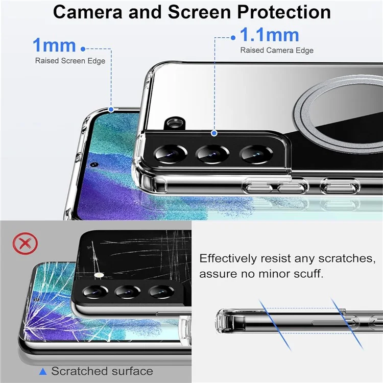 Capa de telefone compatível com Samsung Galaxy S22 5G, com MagSafe, de TPU+PC, com parte traseira transparente