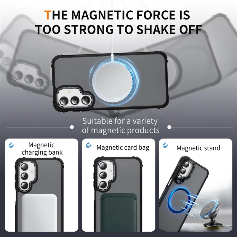 For Samsung Galaxy A36 5G Case with Lens Kickstand Matte Back Cover Magnetic Case - Black