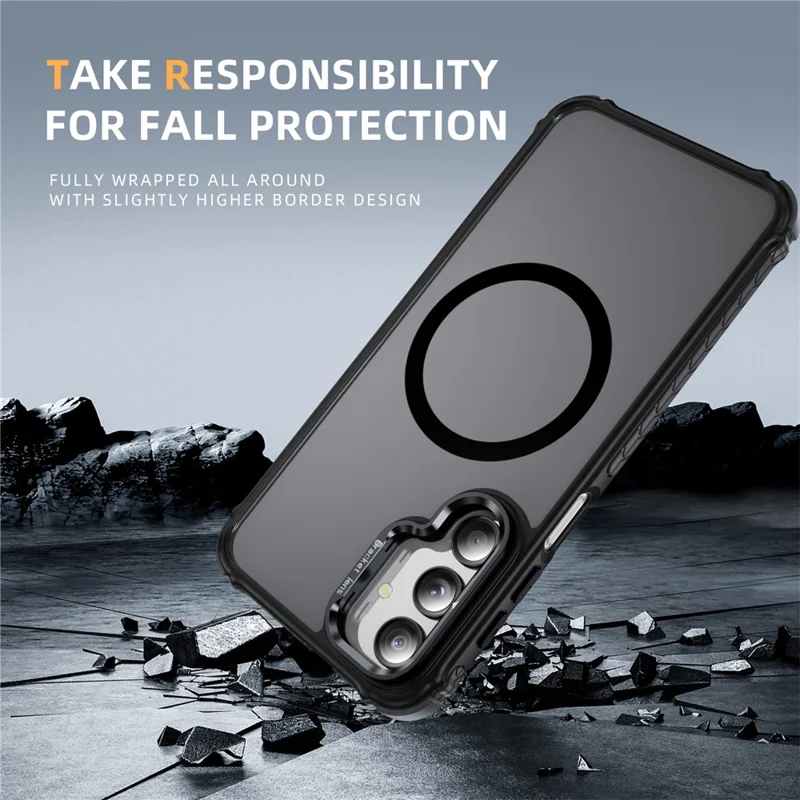 For Samsung Galaxy A36 5G Case with Lens Kickstand Matte Back Cover Magnetic Case - Black