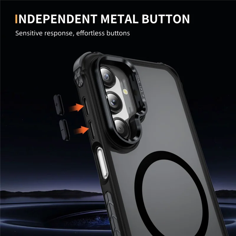 For Samsung Galaxy A36 5G Case with Lens Kickstand Matte Back Cover Magnetic Case - Black